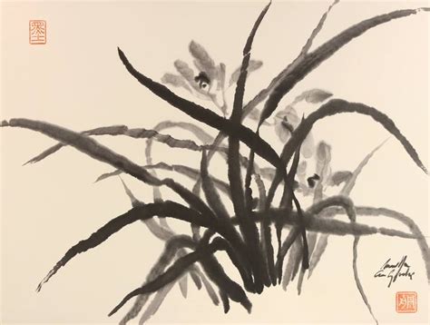 Orchids In Spring Contemporary Zen Sumi E Painting By Nadja Van Ghelue