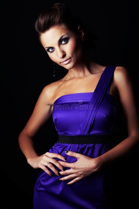 Brunette Fashion Girl In Violet Dress Stock Photo Image Of Long Modeling 7093178