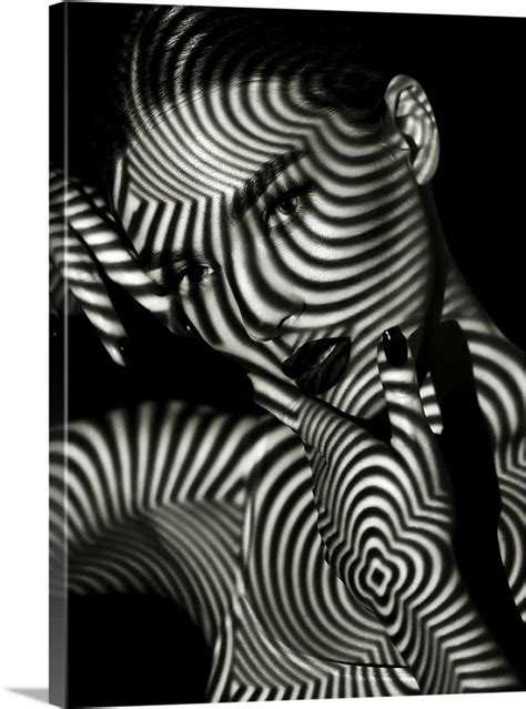 Black And White Portrait Of A Girl With A Striped Shadow Pattern On The ...