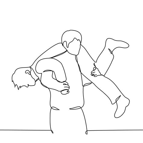 Man Carrying Another Man On His Back One Line Drawing Vector Concept