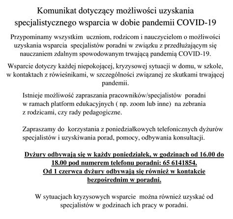 Komunikat Dotycz Cy Pracy Poradni Poradnia Psychologiczno