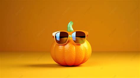 Minimal Halloween Concept 3d Render Of A Smiling Pumpkin With Sunglasses Background Pumpkin