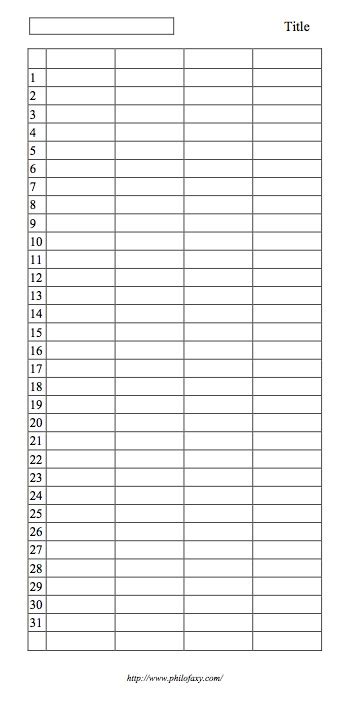 Printable 4 Column Spreadsheet Template