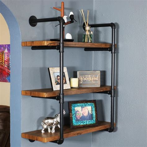 Sunnydaze 3 Tier Industrial Black Pipe Wall Hanging Bookshelf Wall