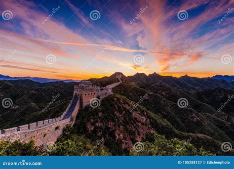 Beijing, China - AUG 12, 2014: Sunrise at Jinshanling Great Wall ...