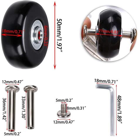 Luggage Suitcase Replacement Wheels Rubber Swivel Caster Wheels Bearings Line Boring Compatible