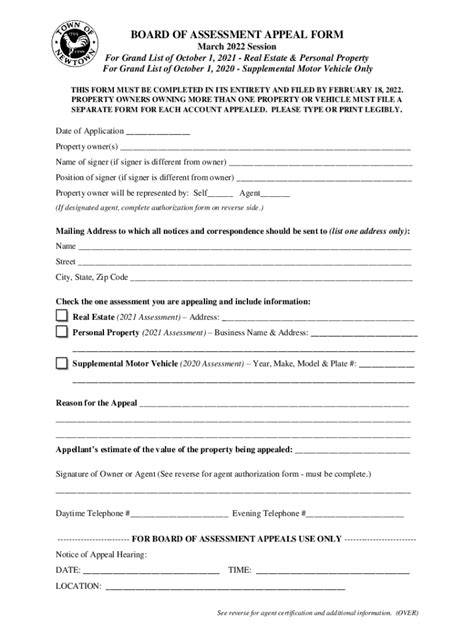 Fillable Online BOARD OF ASSESSMENT APPEAL FORM Fax Email Print PdfFiller