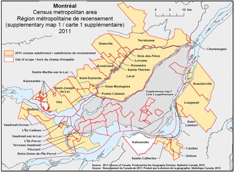 Carte géographique de la région métropolitaine de Recensement 2011 de