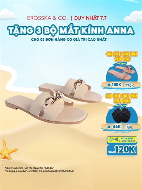 Dép nữ thời trang đế bằng Erosska mũi vuông quai xích màu nude DE042 Shopee Việt Nam