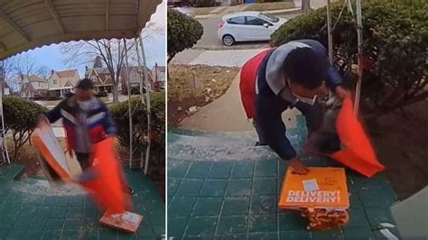 Watch Busted On A Surveillance Cameradelivery Driver Caught Dropping Pizza On Ground And