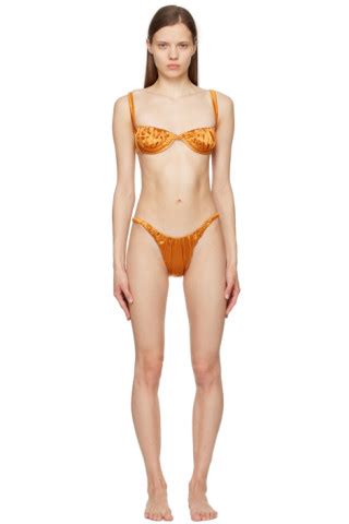 Isa Boulder Ssense Exclusive Orange Shelly Waves Bikini Set Ssense