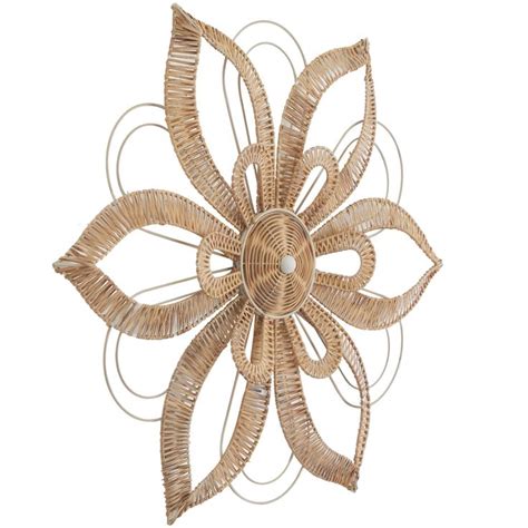 Brown Rattan Daisy Floral Wall Decor With Metal Wire 31 X 2 X 31