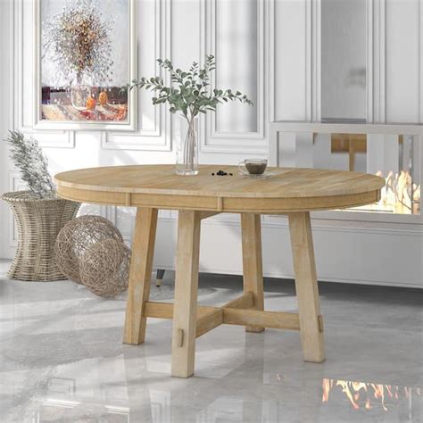 Polibi Natural Wood Wash Farmhouse Round Extendable Wood Dining Table ...