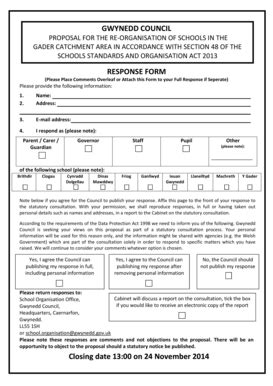 Fillable Online Gwynedd Llyw Response Form Y Gader Statutory