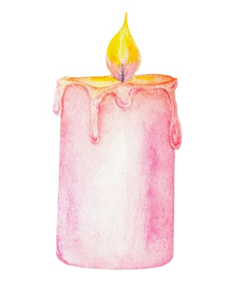 Premium Photo Pink Burning Wax Candle Hand Drawn Watercolor