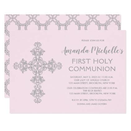 Blush Pink Cross First Communion Invitation Patterns Pattern Special