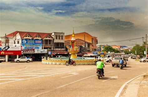 Roundabout In The City Of Thakhek In Laos Editorial Stock Image