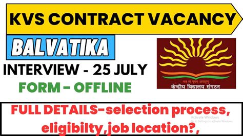 Kvs Contractual Recruitment Kvs Balvatika Contract Recruitment