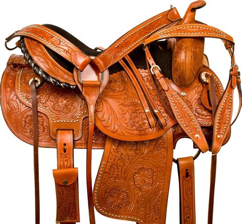 WESTERN BARREL RACING PLEASURE TRAIL HORSE LEATHER SADDLE TACK ...