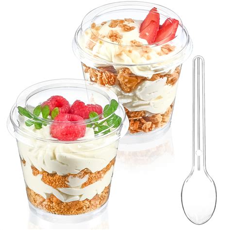 TOFLEN 6 Oz Mini Dessert Cups With Lids And Spoons 150 Pcs Serves 50