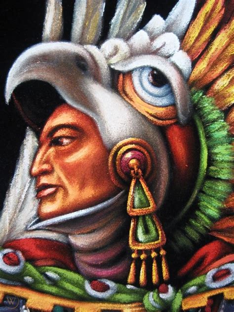 Guerrero Aguila Mexico Aztec Warrior Original Black Velvet Oil Painting