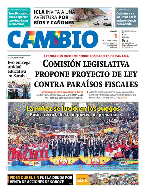 Portadas De Periódicos De Bolivia Del Domingo 1 De Octubre De 2017 Ejutv