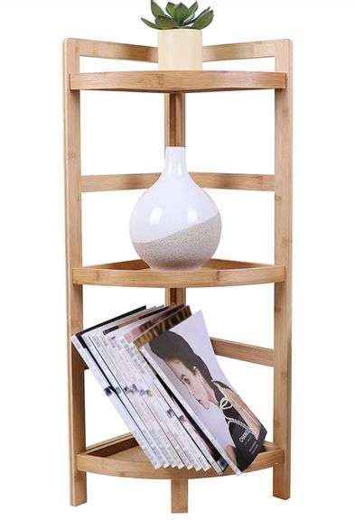 GREEHOMEDE 3 Tier Bamboo Corner Shelf Storage Rack Free Standing