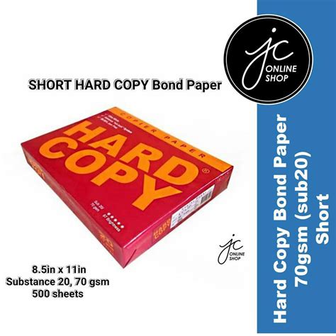 hard copy bond paper  gsm substance   pcs  ream short
