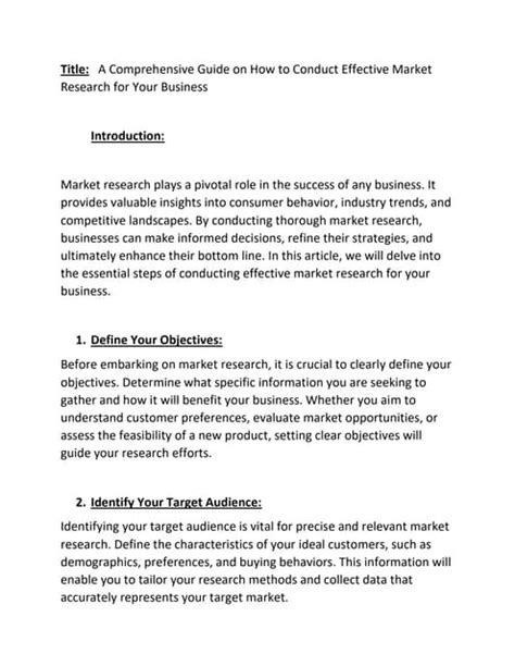 How To Do Market Research For A Business Pdf