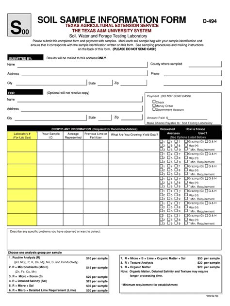 Fillable Online Sanaugustine Agrilife S SOIL SAMPLE INFORMATION FORM D