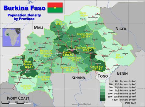 Map Burkina Faso Popultion Density By Administrative Division