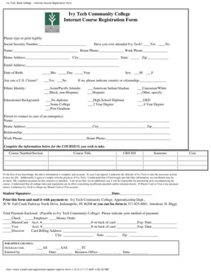 Fillable Online Ivytech Internet Course Registration Form Ivy Tech