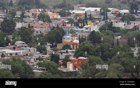 San juan Teotihuacan Mexican town seen from above, aerial view Stock ...