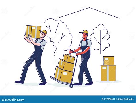 Relocation And Moving Into New House Concept Workers Wearing Uniform