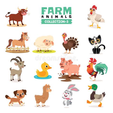 Set of Various Farm Animals Stock Illustration - Illustration of ...