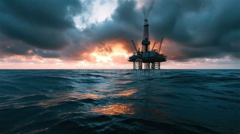 Rigs Offshore Oil Refinery At Sunset Stock Image Image Of Drill