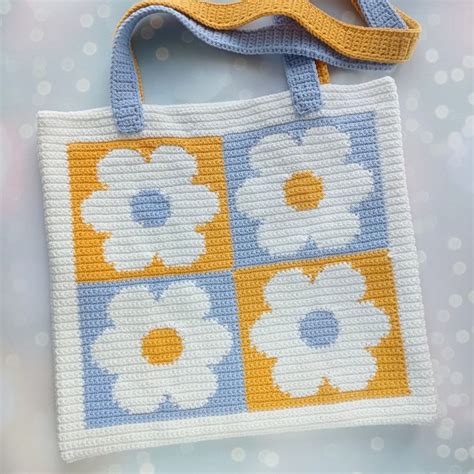 Crochet Bag Pattern Crochet Tote Bag Pattern Crochet Daisy Pattern Intarsia Crochet Etsy