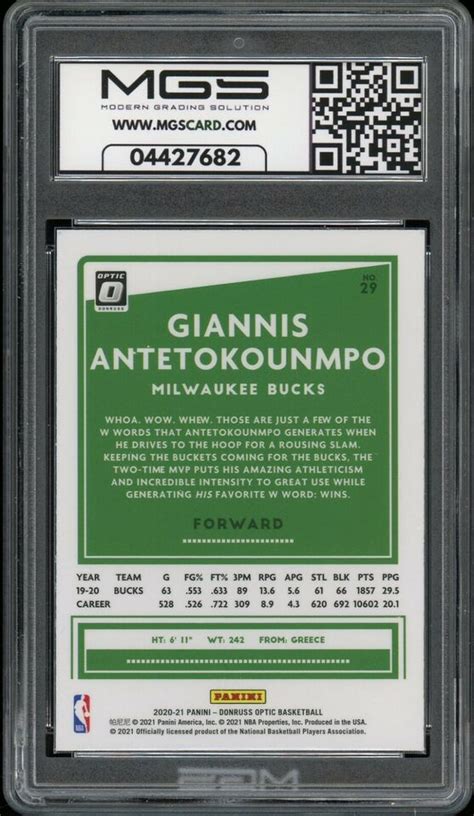 Panini Donruss Optic Giannis Antetokounmpo Mgs Graded Gem