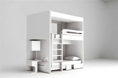 Premium AI Image | A white model of a bunk bed with a desk and a lamp.