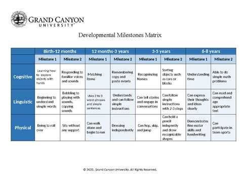 Edit Ecs 125 T3 Developmental Milestones Matrix Tstewart Developmental Milestones Matrix Birth