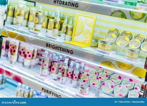 Cosmetics And Skincare Products On A Store Shelf In Sephora Shop