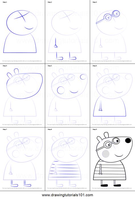 How to Draw Belinda Bear from Peppa Pig Printable Drawing Sheet by DrawingTutorials101.com ...