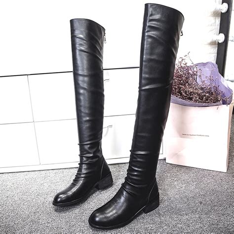 2016 Neue Ankunft Echtes Leder Markt Damen Stiefel Overknee Flache Sexy