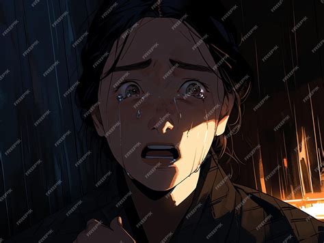 Premium Photo | Anime scene of a woman crying in the rain with a dark ...