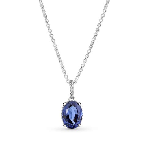 Pandora Sparkling Blue Crystal Statement Halo CZ Pendant Necklace ...