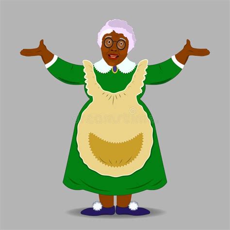 The Flat Style Of A Smiling Black African Grandmother Granny With Glasses Friendly Cartoon