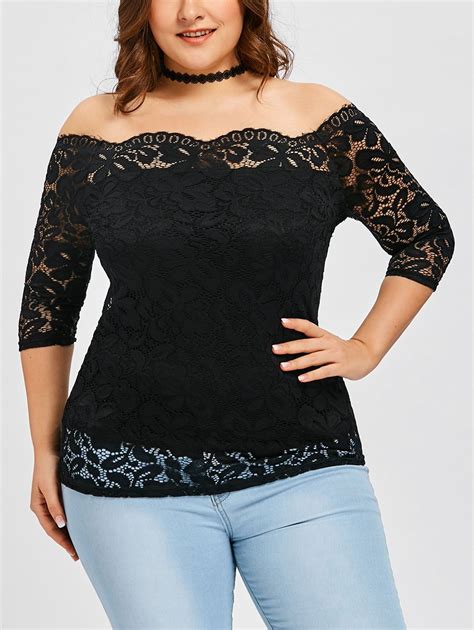 Plus Size Scalloped Off Shoulder Lace Blouse Trendy Plus Size Clothing Plus Size Blouses Plus