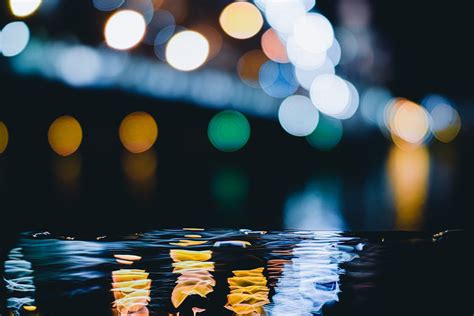 lights reflection  water surface  stock photo