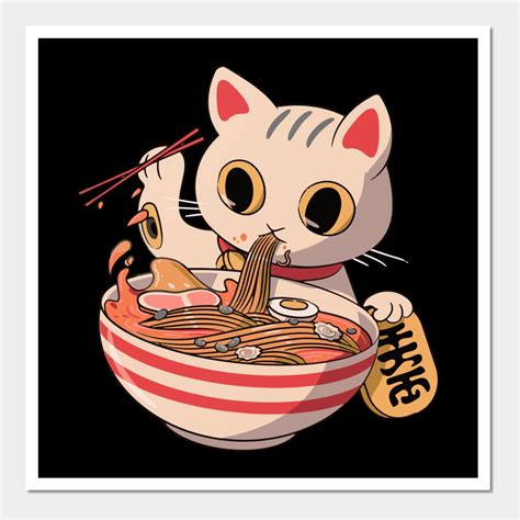 Ramen Cat With Soup Bowl And Chopsticks Eating Ramen Noodles Get This