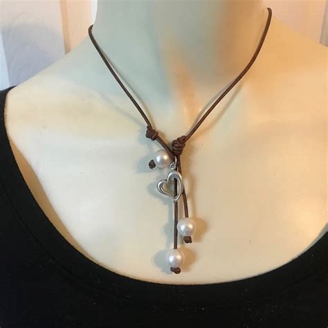 Seaside Pearls Amy Sterling Silver Open Heart Freshwater Pearl And Leather Necklace